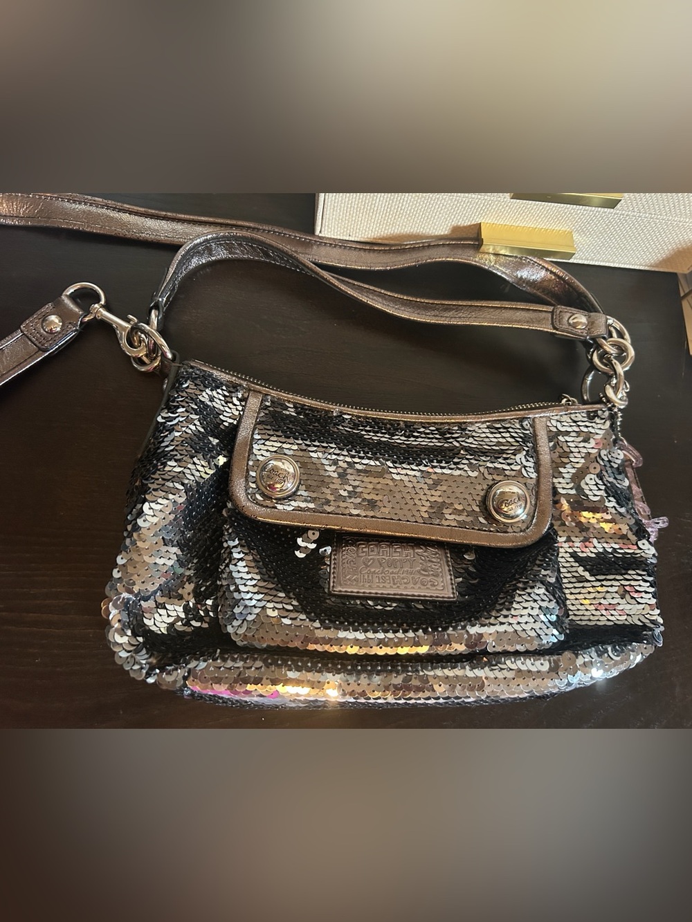 Coach- Sequined Shoulder Bag in Gray